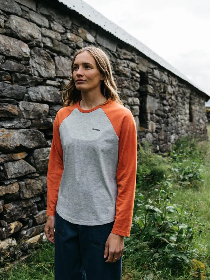 Finisterre Tops and TShirts Women Bailey Long Sleeve TShirt Grey Marlred Rust