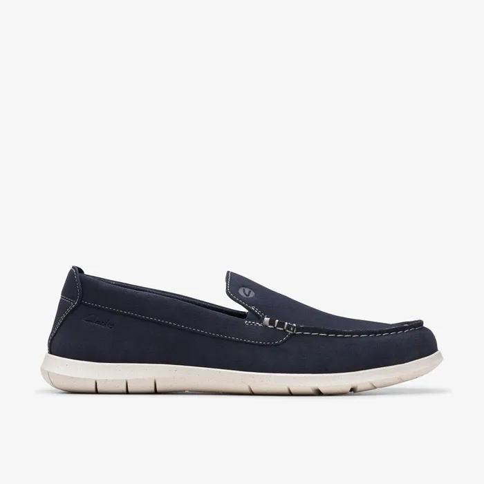 Flexway Step Navy Suede Men Clarks Loafers and Slip Ons