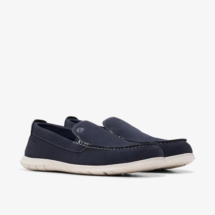 Flexway Step Navy Suede Men Clarks Loafers and Slip Ons