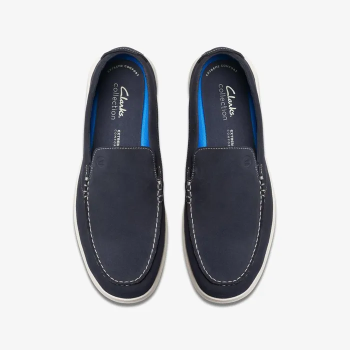Flexway Step Navy Suede Men Clarks Loafers and Slip Ons