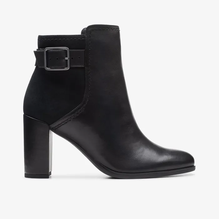 Freva 85 Buckle Black Leather Women Clarks Boots and Booties
