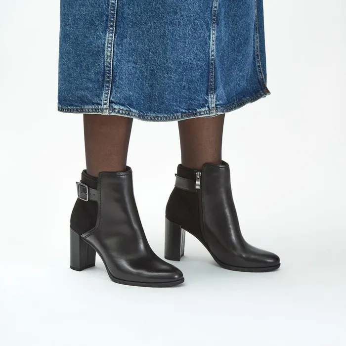 Freva 85 Buckle Black Leather Women Clarks Boots and Booties