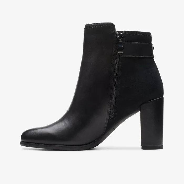 Freva 85 Buckle Black Leather Women Clarks Boots and Booties
