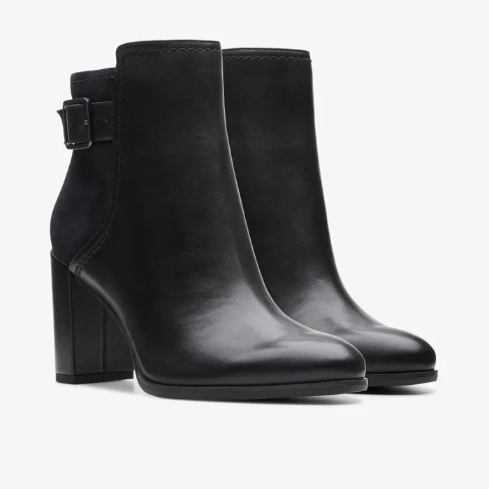 Freva 85 Buckle Black Leather Women Clarks Boots and Booties