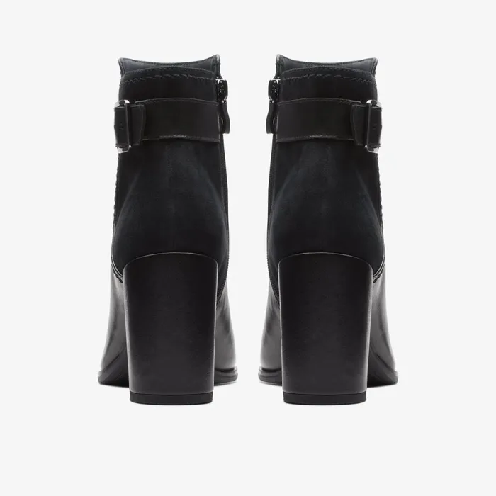 Freva 85 Buckle Black Leather Women Clarks Boots and Booties