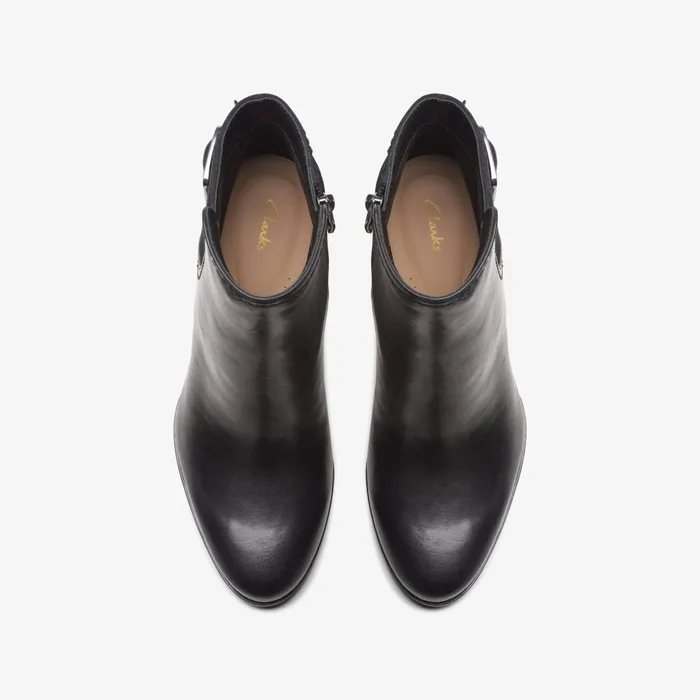 Freva 85 Buckle Black Leather Women Clarks Boots and Booties