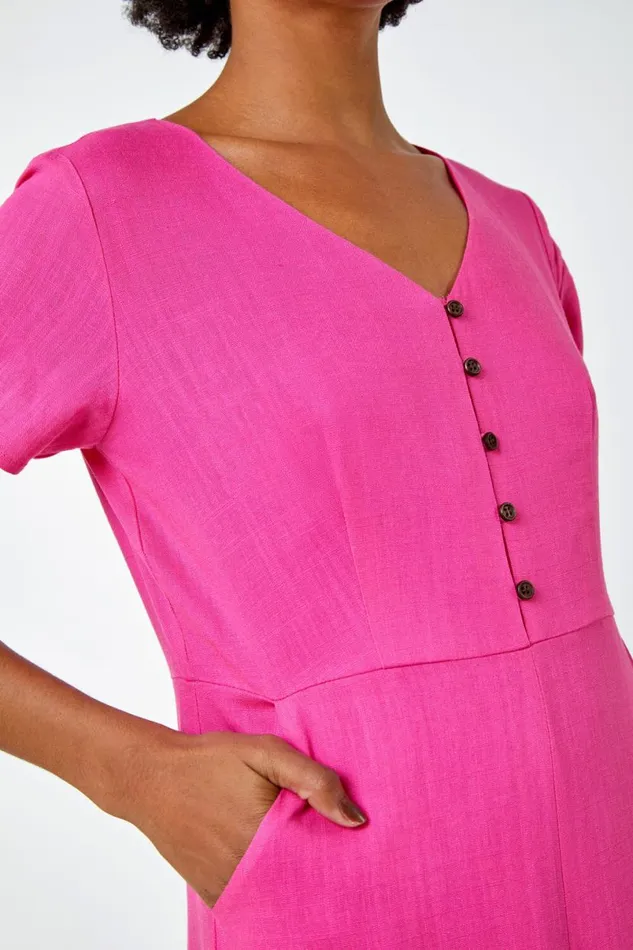 Fuchsia Cotton Blend Culotte Jumpsuit Women Roman Jumpsuits and Playsuits