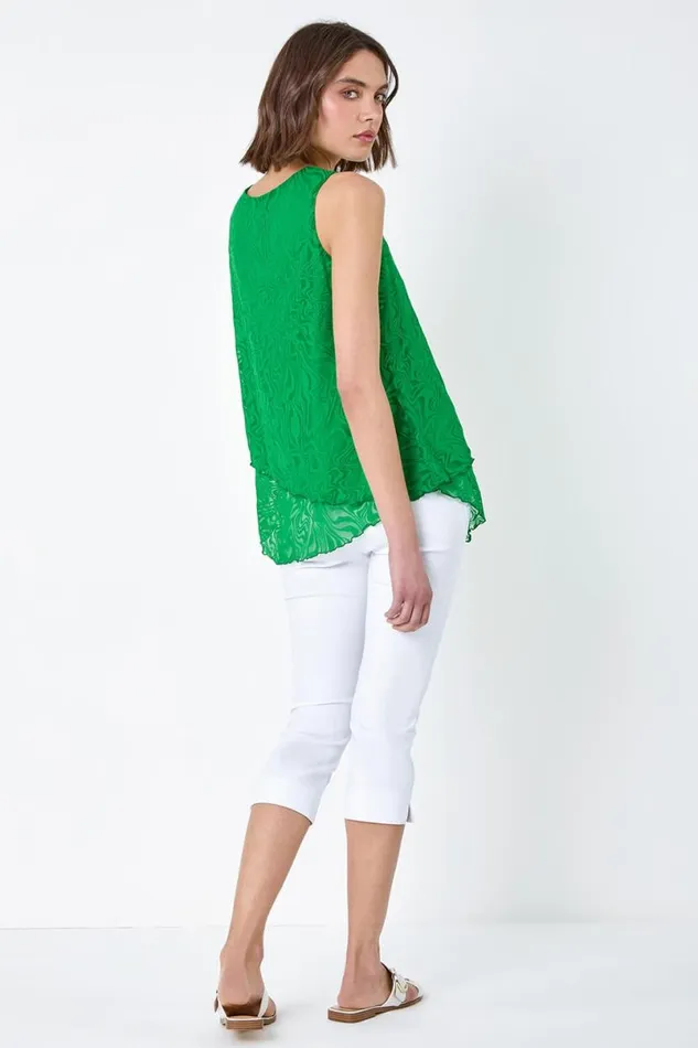 Green Burnout Swirl Print Asymmetric Top Women Roman Tops