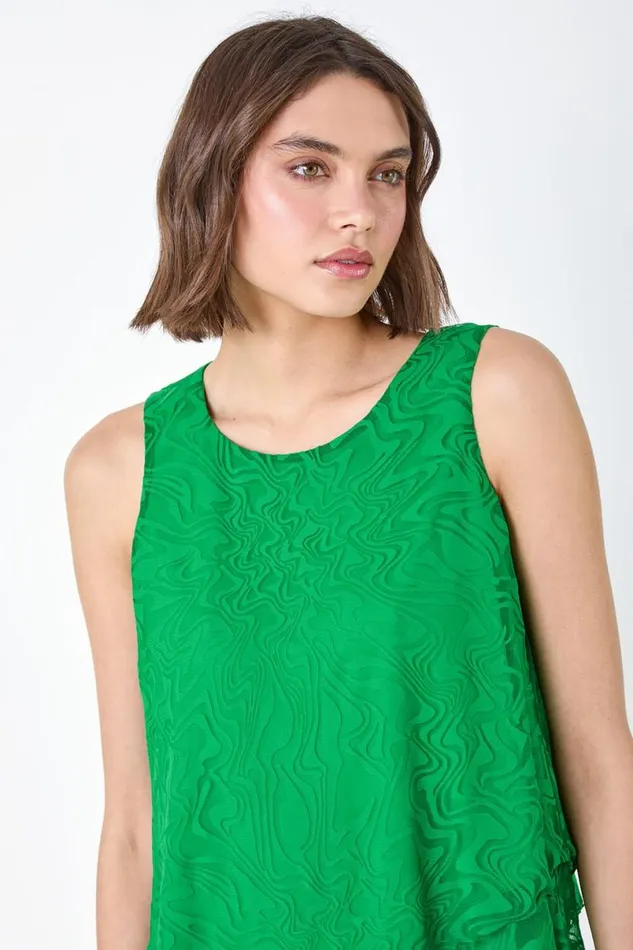 Green Burnout Swirl Print Asymmetric Top Women Roman Tops