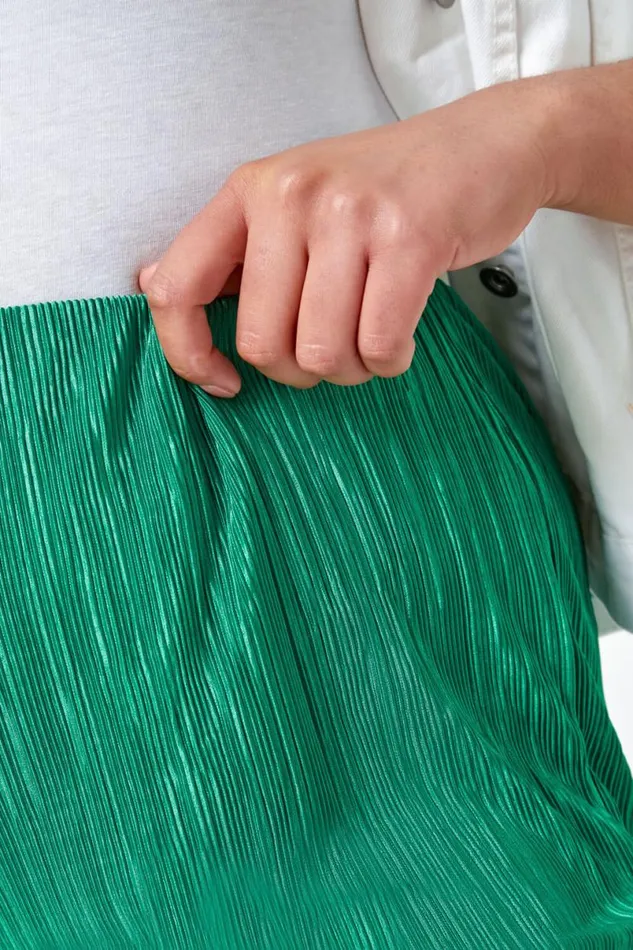 Green Curve Elastic Waist Plisse Culotte Trousers Women Roman Trousers
