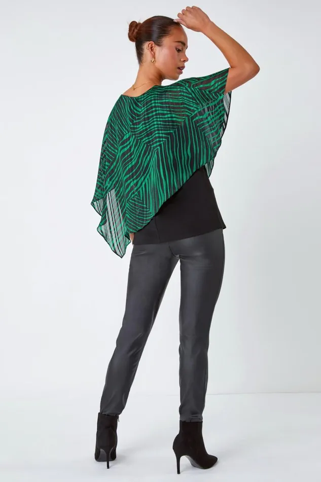 Green Petite Geometric Print Overlay Top Women Roman Tops