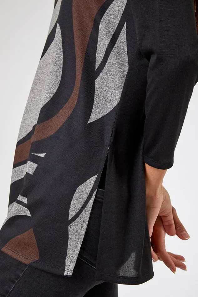 Grey Swirl Print Tunic Top Women Roman Tops