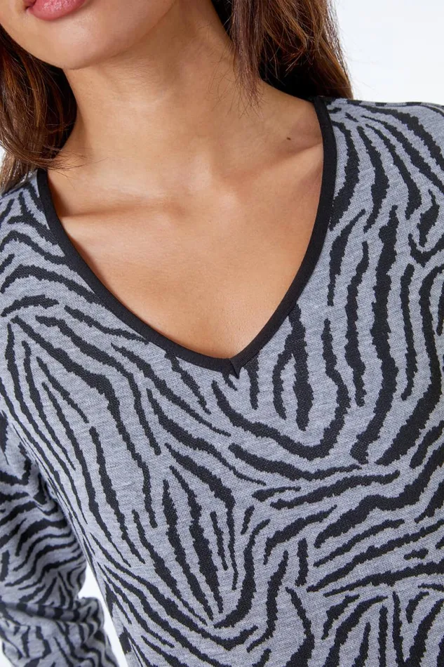 Grey Zebra Print Pocket Dress Women Roman Dresses