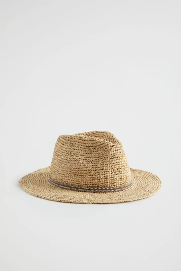 Hats and Gloves Woman Seed Heritage Raffia Stitch Detail Fedora Cookie