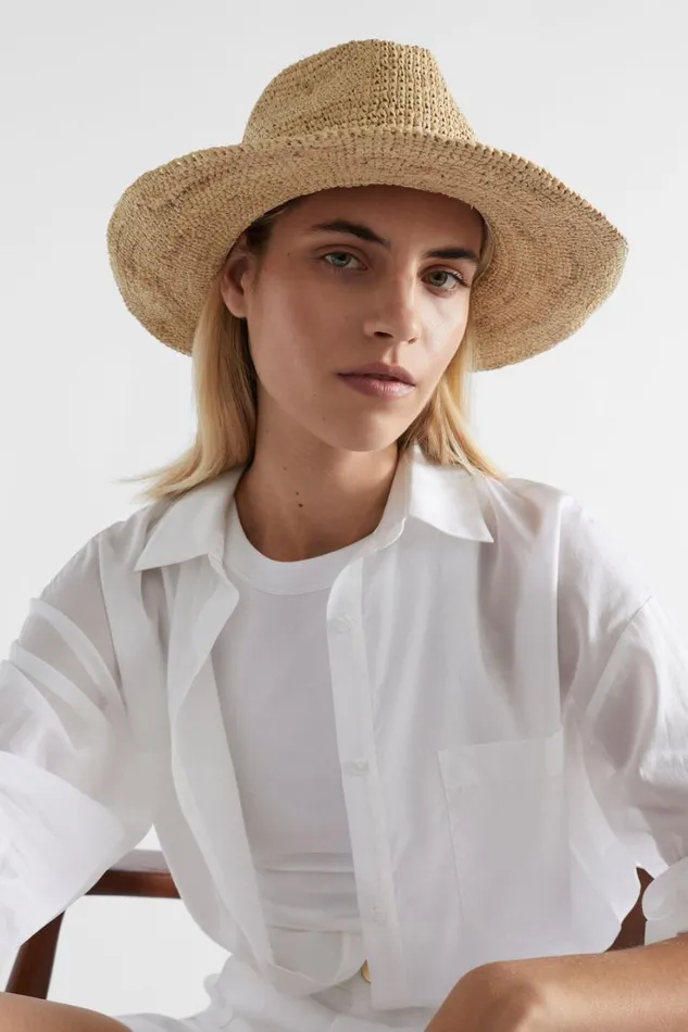 Hats and Gloves Woman Seed Heritage Raffia Stitch Detail Fedora Cookie