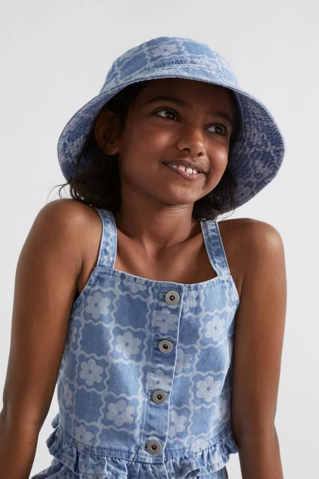 Hats Beanies and Caps Girl Seed Heritage Daisy Check Bucket Hat Clean Blue Wash