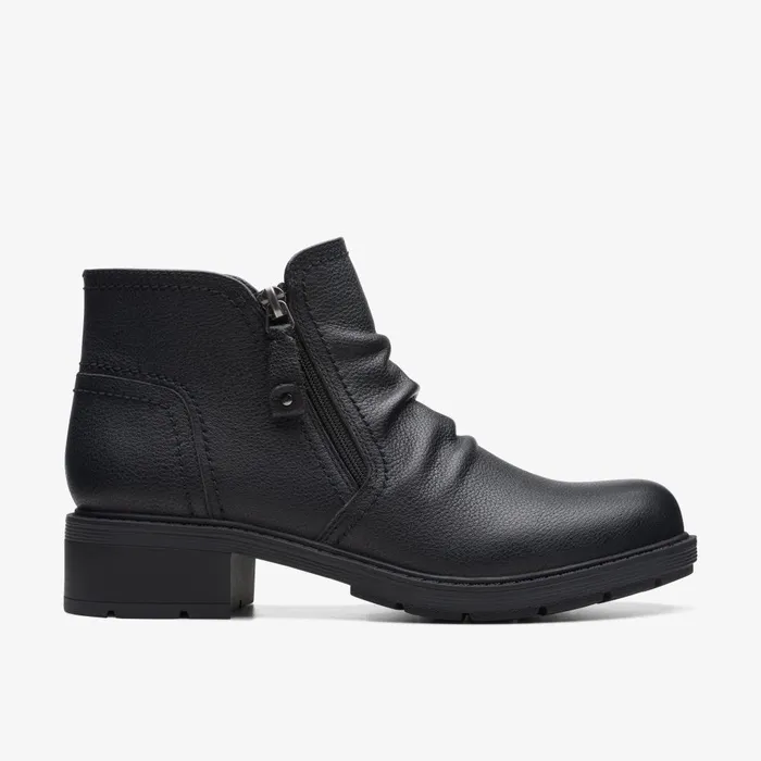 Hearth Dove Black Leather Women Clarks Boots and Booties