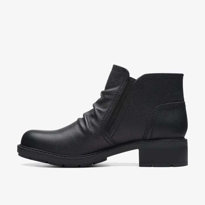 Hearth Dove Black Leather Women Clarks Boots and Booties