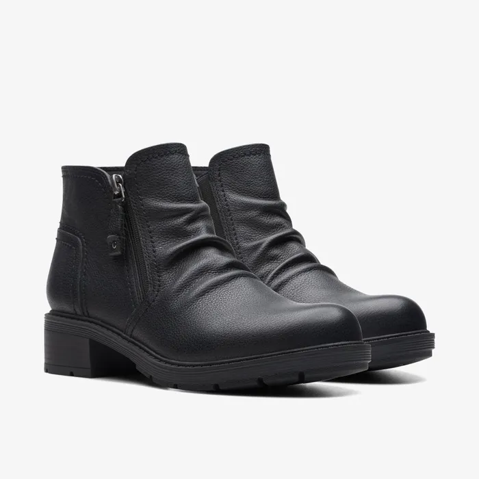 Hearth Dove Black Leather Women Clarks Boots and Booties