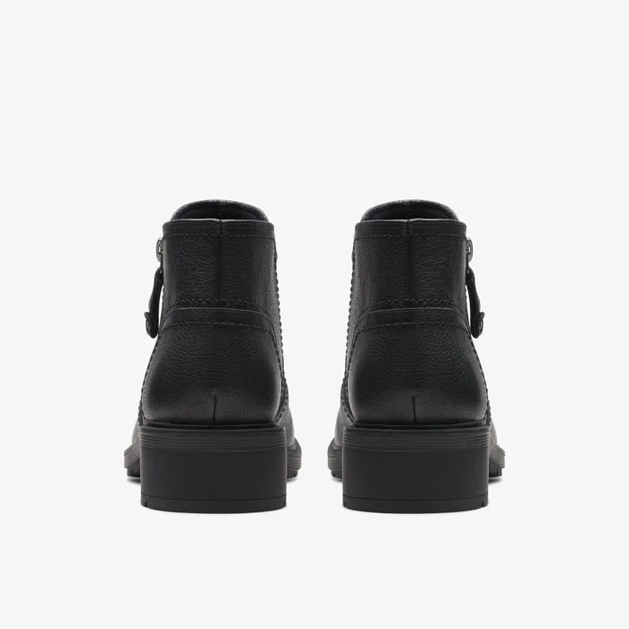 Hearth Dove Black Leather Women Clarks Boots and Booties