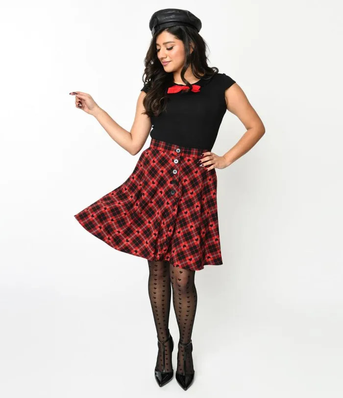 Hell Bunny Red and Black Heart Plaid Date Night Skirt ClothingPlus Unique Vintage Skirts Hell Bunny Red and Black Heart Plaid Date Night Skirt ClothingPlus Unique Vintage Skirts