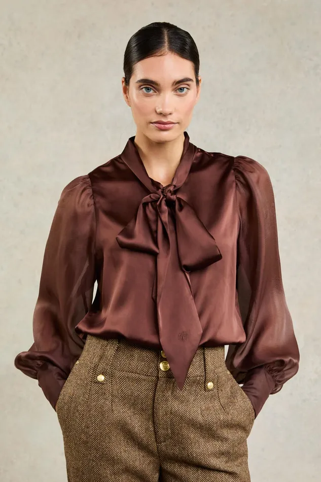 Holland Cooper Ariella Blouse Chocolate Women Shirts and Blouses