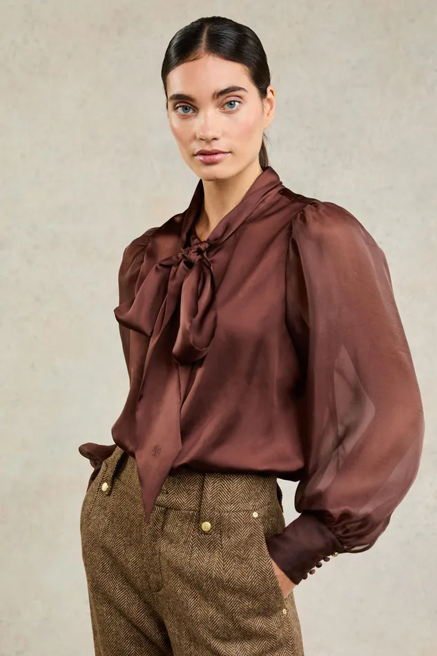 Holland Cooper Ariella Blouse Chocolate Women Shirts and Blouses Holland Cooper Ariella Blouse Chocolate Women Shirts and Blouses