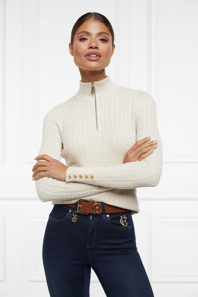 Holland Cooper Ava Quarter Zip Knit Almond Women Knitwear