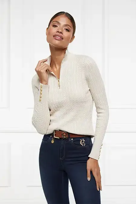 Holland Cooper Ava Quarter Zip Knit Almond Women Knitwear Holland Cooper Ava Quarter Zip Knit Almond Women Knitwear