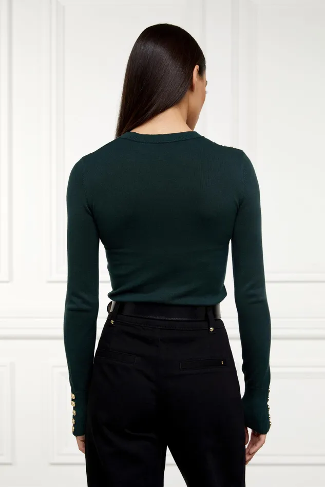 Holland Cooper Buttoned Knit Crew Neck Deep Emerald Women Knitwear Holland Cooper Buttoned Knit Crew Neck Deep Emerald Women Knitwear