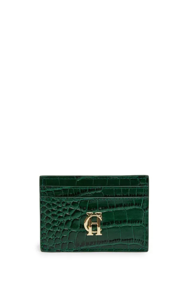 Holland Cooper Chelsea Card Holder Emerald Croc WomenMen Small Leather Goods