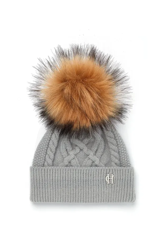 Holland Cooper Cortina Bobble Hat Soft Grey Women Hats and Headbands