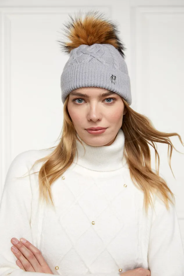 Holland Cooper Cortina Bobble Hat Soft Grey Women Hats and Headbands