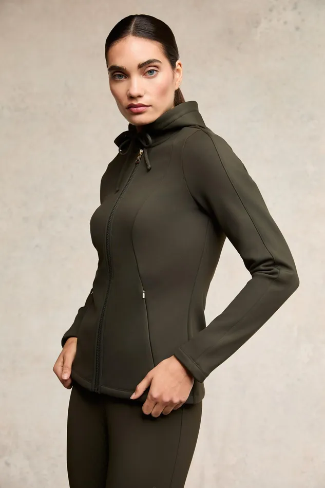 Holland Cooper Crystal Zip Hoodie Dark Olive Women Jackets