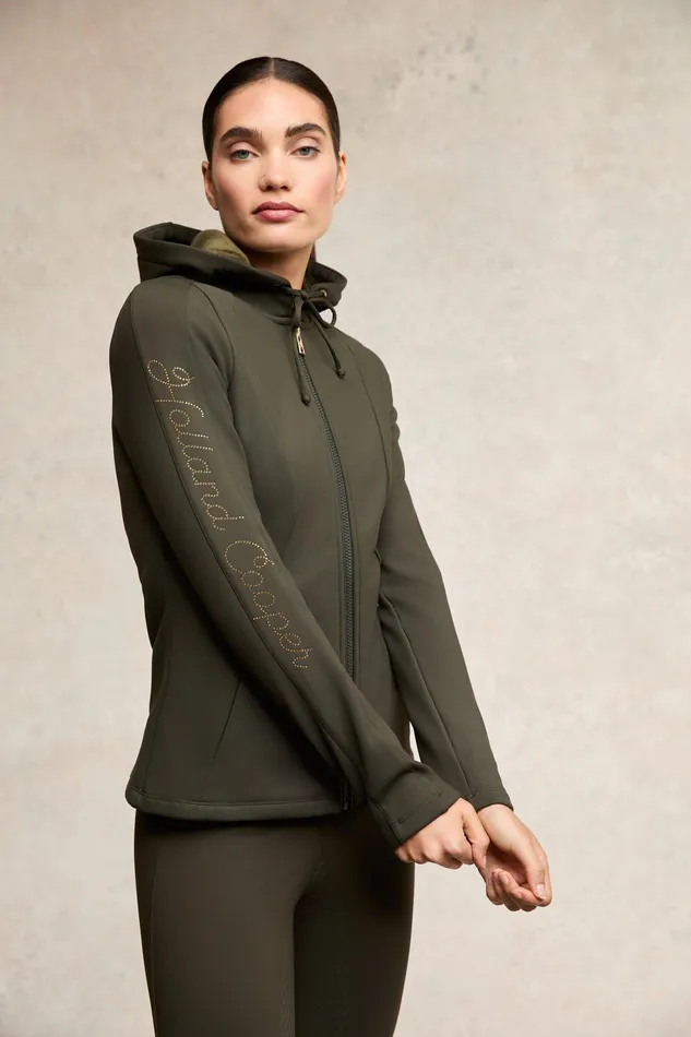 Holland Cooper Crystal Zip Hoodie Dark Olive Women Jackets Holland Cooper Crystal Zip Hoodie Dark Olive Women Jackets