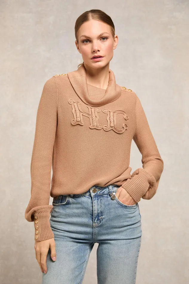 Holland Cooper Daisy Roll Neck Knit Camel Women Knitwear