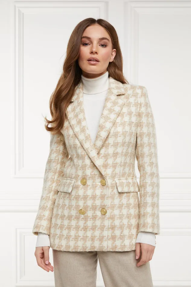 Holland Cooper Double Breasted Blazer Camel Houndstooth Women Tailoring