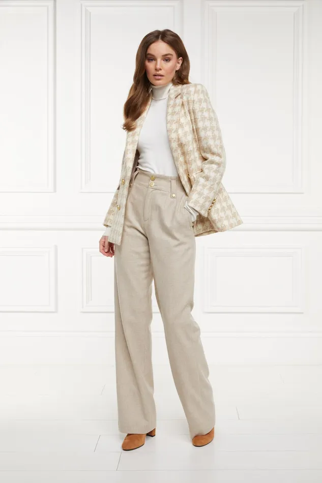 Holland Cooper Double Breasted Blazer Camel Houndstooth Women Tailoring