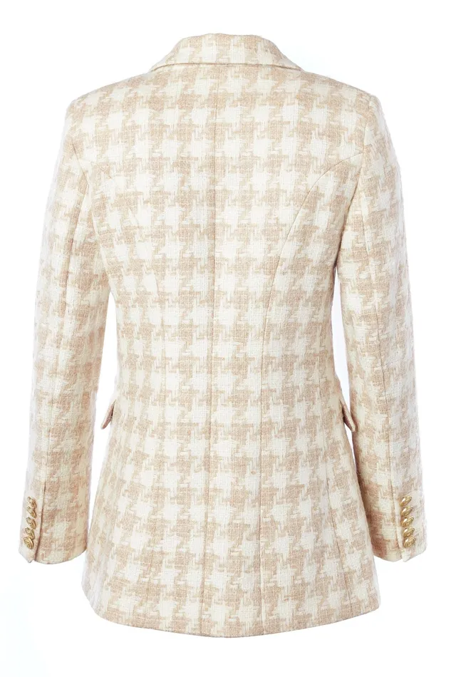 Holland Cooper Double Breasted Blazer Camel Houndstooth Women Tailoring