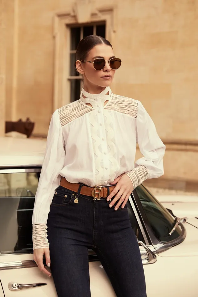 Holland Cooper Featherton Lace Shirt Women Shirts and Blouses