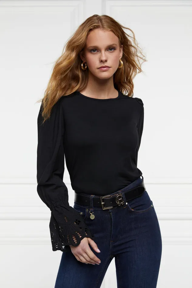 Holland Cooper Francesca Jersey Blouse Black Women Tops