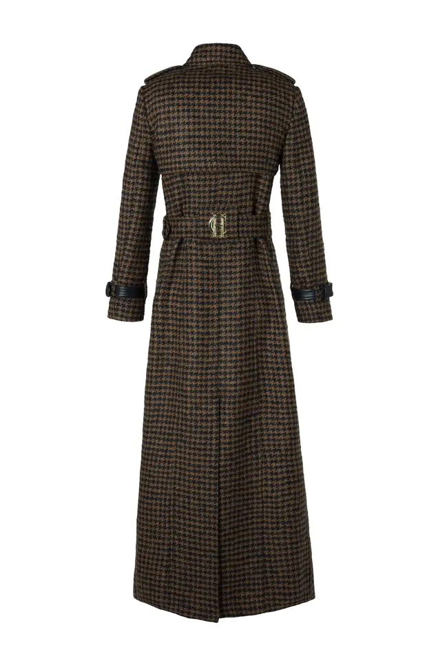 Holland Cooper Full Length Marlborough Trench Coat Chocolate Houndstooth Women Trench Coats