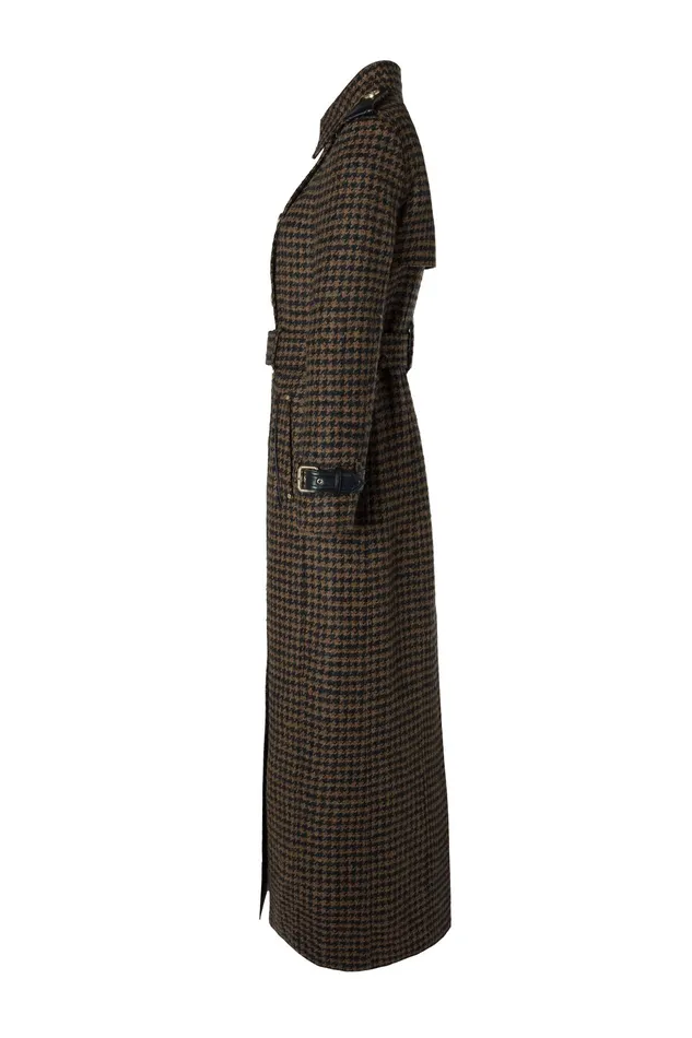 Holland Cooper Full Length Marlborough Trench Coat Chocolate Houndstooth Women Trench Coats