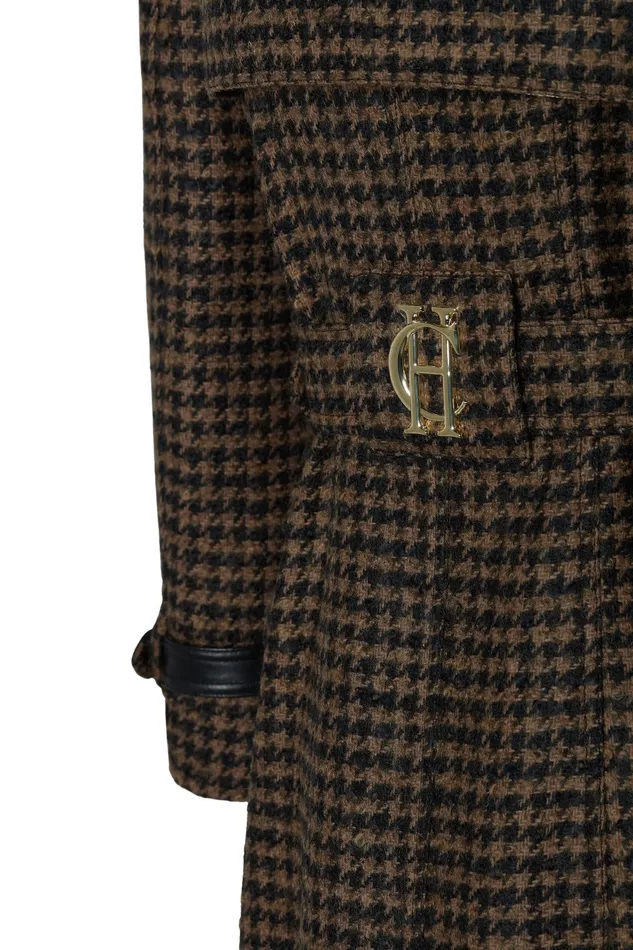 Holland Cooper Full Length Marlborough Trench Coat Chocolate Houndstooth Women Trench Coats