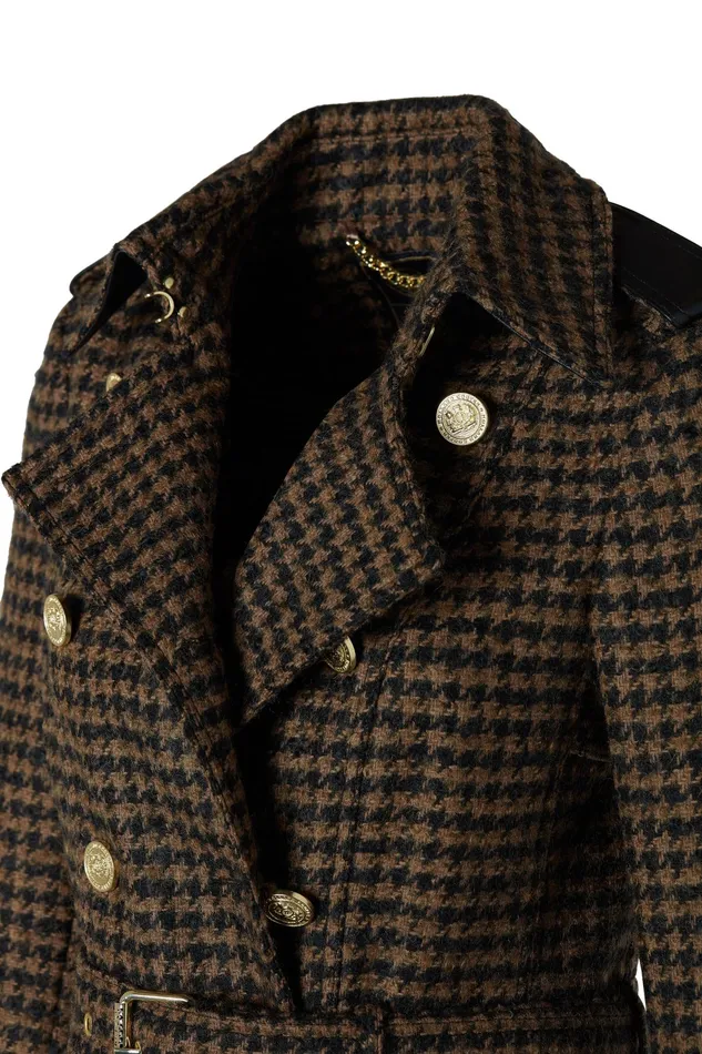 Holland Cooper Full Length Marlborough Trench Coat Chocolate Houndstooth Women Trench Coats