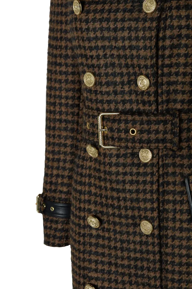 Holland Cooper Full Length Marlborough Trench Coat Chocolate Houndstooth Women Trench Coats