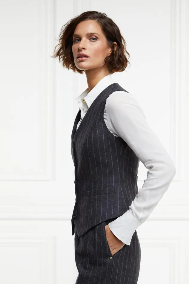 Holland Cooper Hampton Waistcoat Charcoal Pinstripe Women Waistcoats
