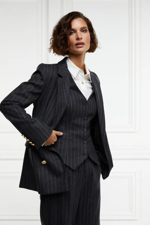 Holland Cooper Hampton Waistcoat Charcoal Pinstripe Women Waistcoats