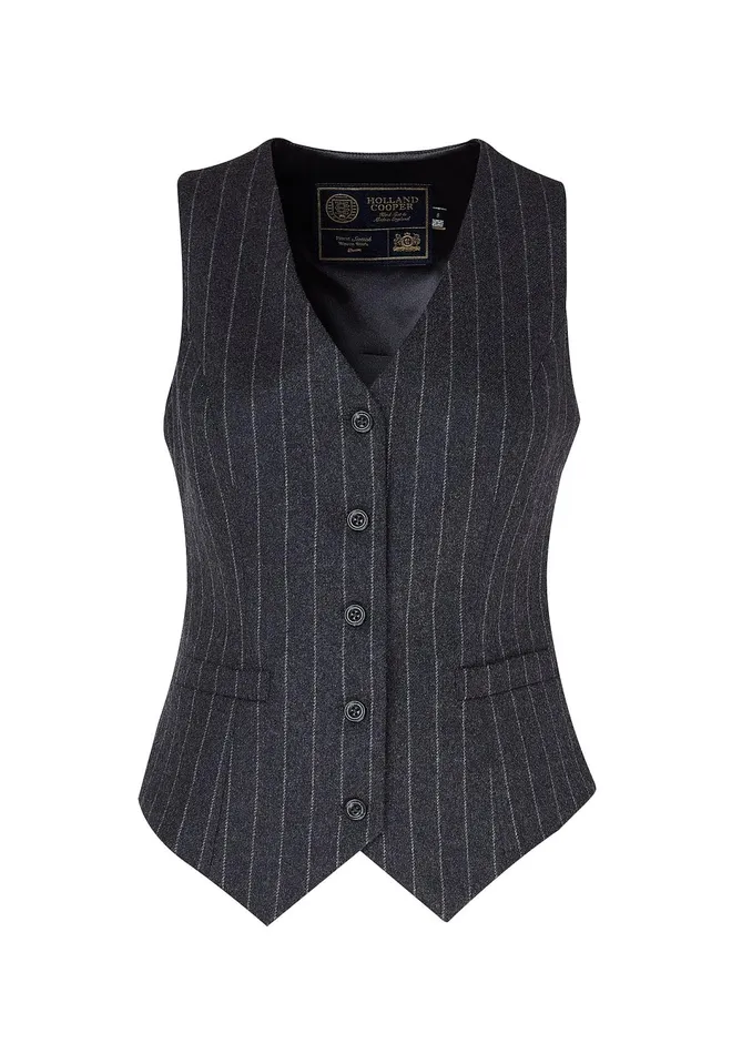 Holland Cooper Hampton Waistcoat Charcoal Pinstripe Women Waistcoats