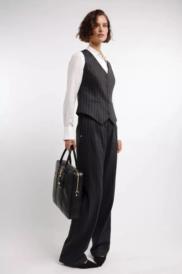 Holland Cooper Hampton Waistcoat Charcoal Pinstripe Women Waistcoats